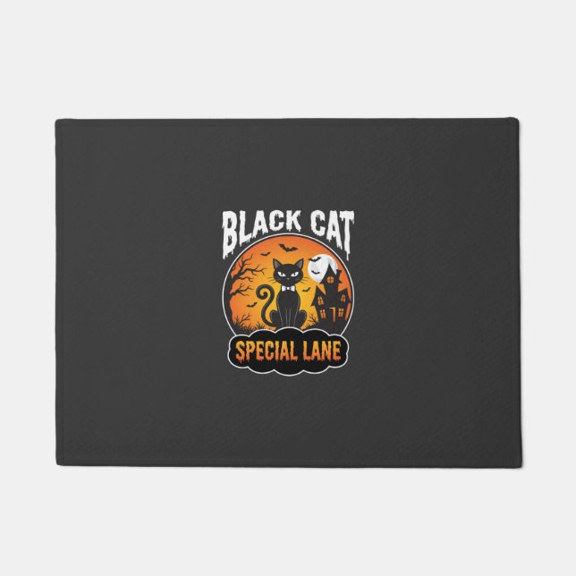 Paillasson Conception de Maison Hantée de Chat Noir Halloween (Devant)