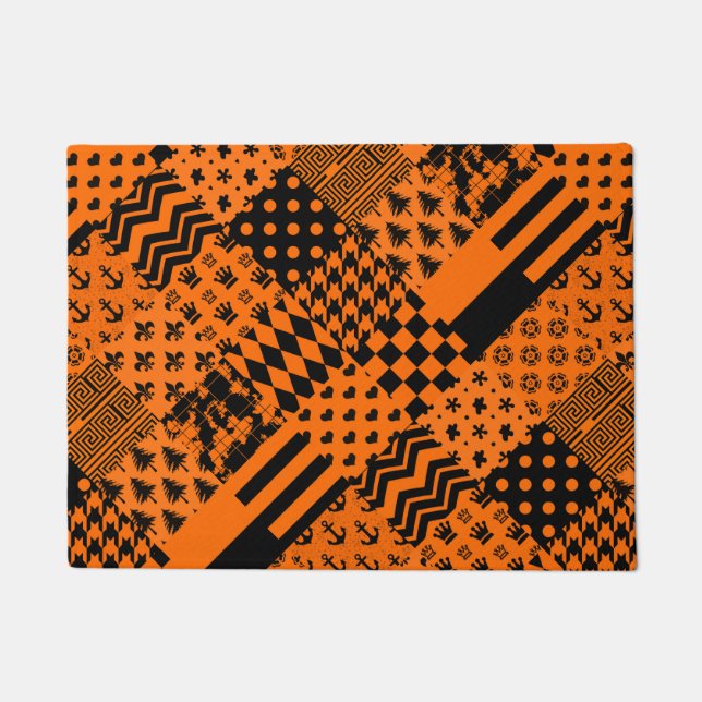 Paillasson Conception de Patchwork Motif mixte orange noir (Devant)