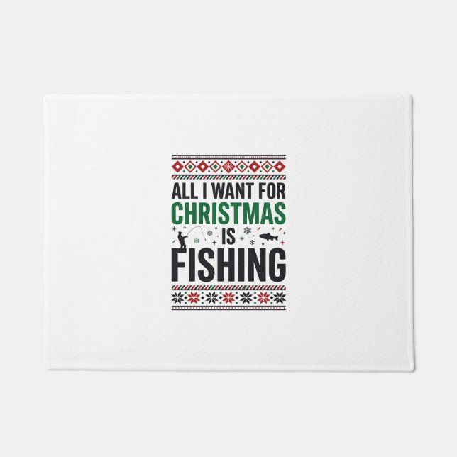 Paillasson Conception de pull moche de pêche à Noël (Devant)