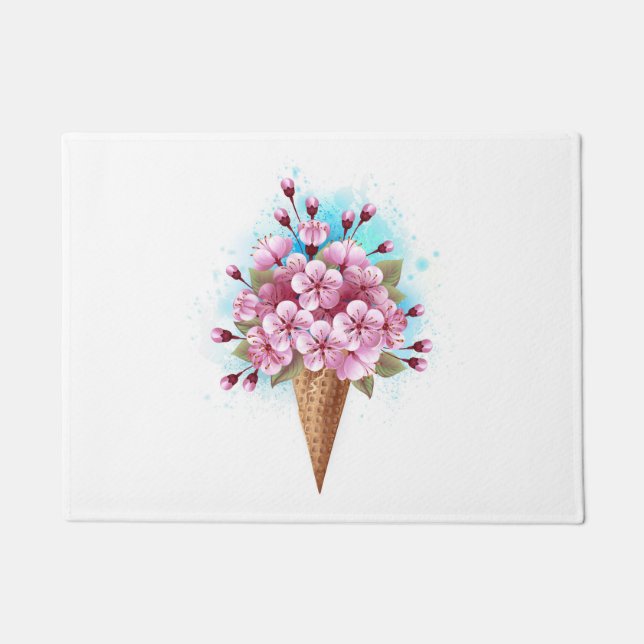 Paillasson Cône rose Sakura crème glacée gaufre (Devant)