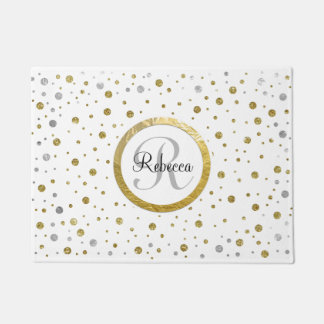 Paillasson Confetti d'argenterie en feuilles d'or monogramme