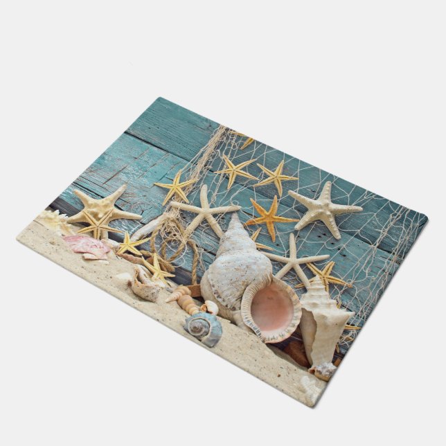 Paillasson Conque orientée Shell de plage, étoiles de mer et (Incliné)