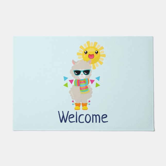 Paillasson Cool Llama et souriant Kawaii Sun Welcome (Devant)