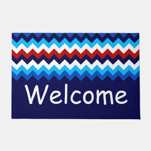 Paillasson Cool Rouge Blanc Bleu Chevron Monogramme Grand mat (Devant)