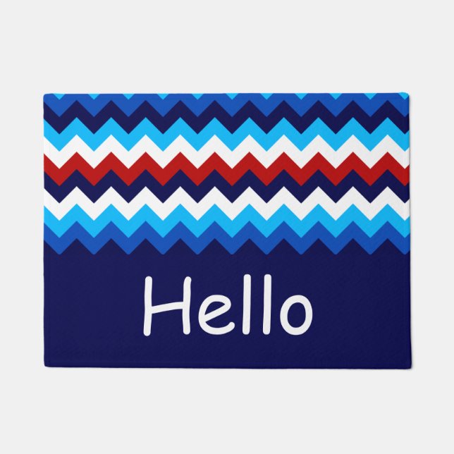 Paillasson Cool Rouge Blanc Bleu Chevrons Monogramme Porte (Devant)