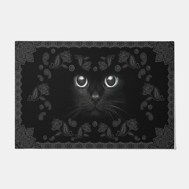 Paillasson Cool tout noir mat de chat, Kitten (Devant)