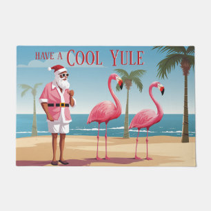 Paillasson Cool Yule Père Noël et Flamants roses Beach Noël