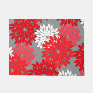 Paillasson Copie florale moderne de kimono, rouge et gris de