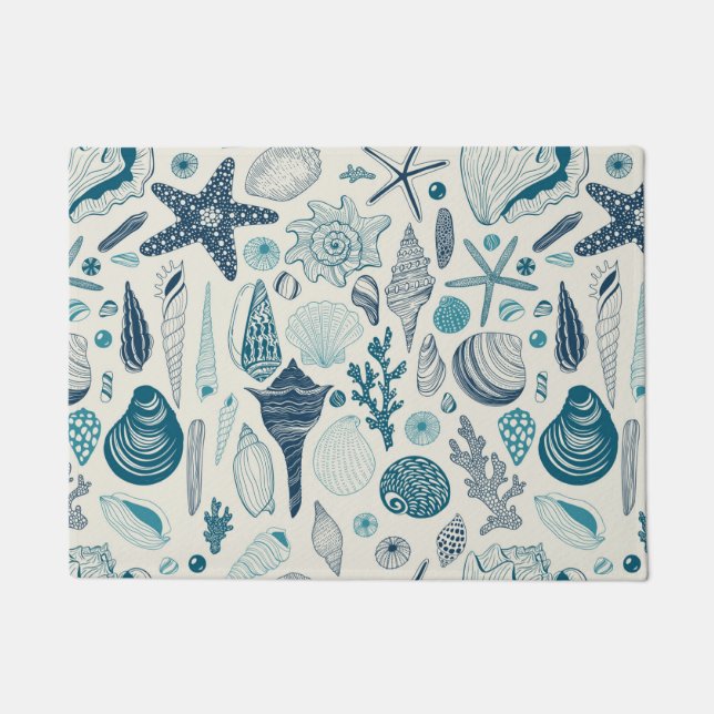 Paillasson Coques de mer sur blanc (Devant)
