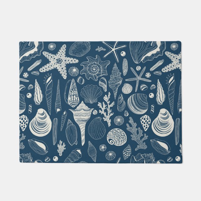 Paillasson Coques de mer sur bleu foncé (Devant)