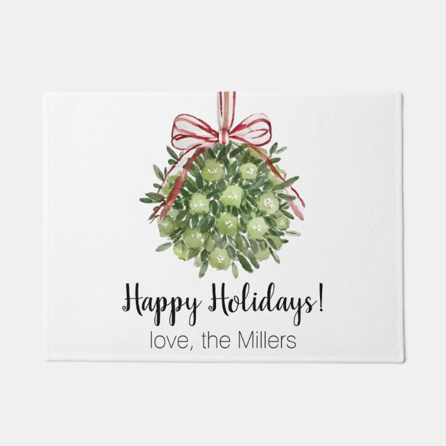 Paillasson Coquette Mistletoe Aquarelle Porte de Noël Mat (Devant)