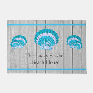 Paillasson Coquillages bleus Turquoises personnalisés Coquill