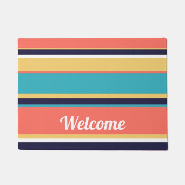 Paillasson Corail vivant, rayures bleues et jaunes (Devant)