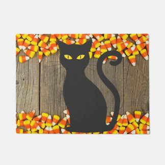 Paillasson Corbeau de bonbons Halloween mat avec chat noir