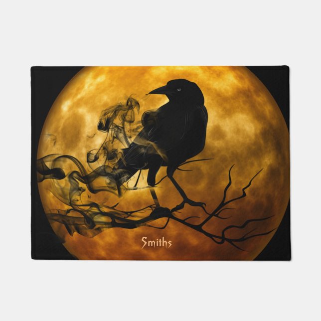 Paillasson Corbeau noir personnalisé Halloween Porte Mat Lune (Devant)