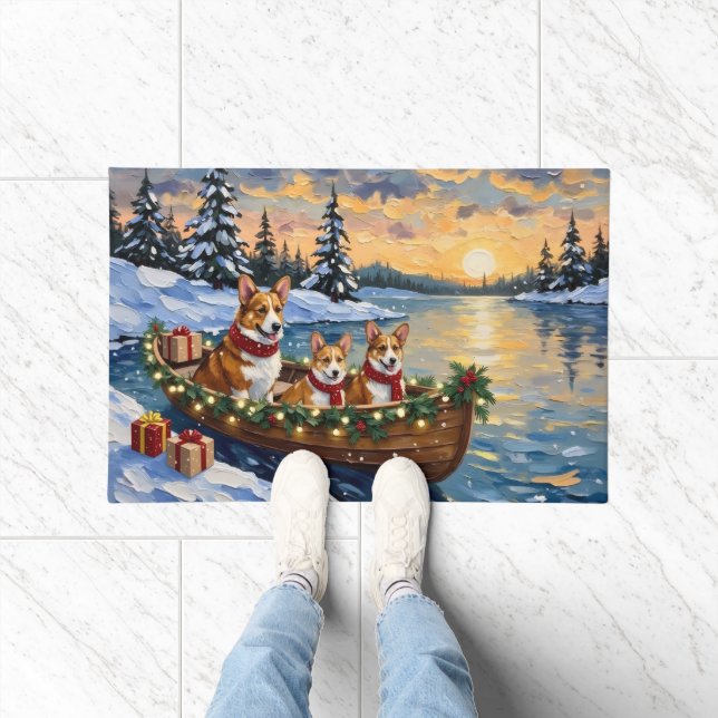 Paillasson Corgi Christmas Boat Holiday (Intérieur)