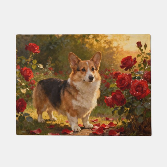 Paillasson Corgi dans les Roses V (Devant)