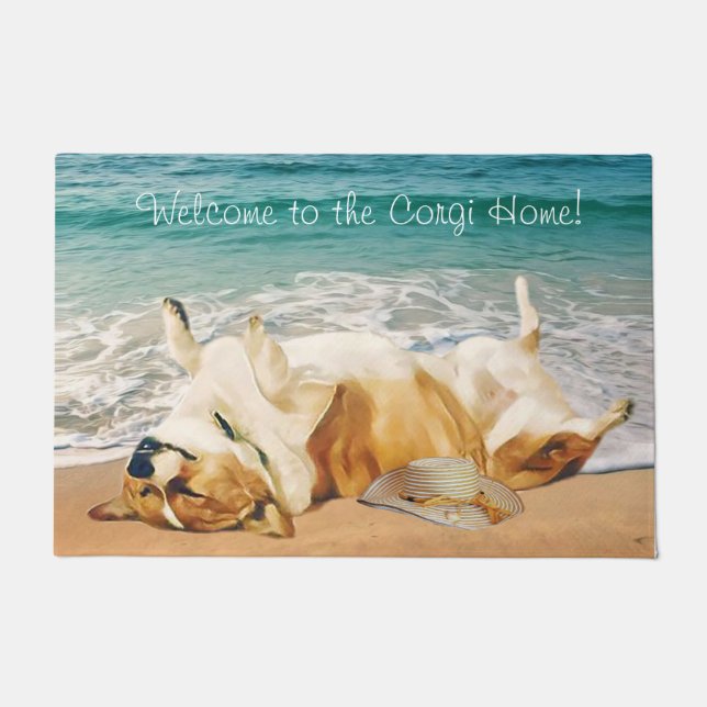 Paillasson Corgi de détente de Gallois sur la plage (Devant)