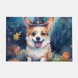 Paillasson Corgi d'Halloween avec la peur Citrouille