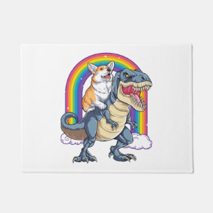 Paillasson Corgi équitation Dinosaur T rex Chemise Funny Rain