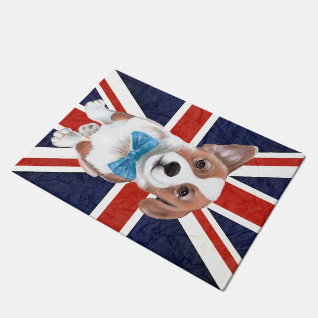 Paillasson Corgi et drapeau anglais (Incliné)