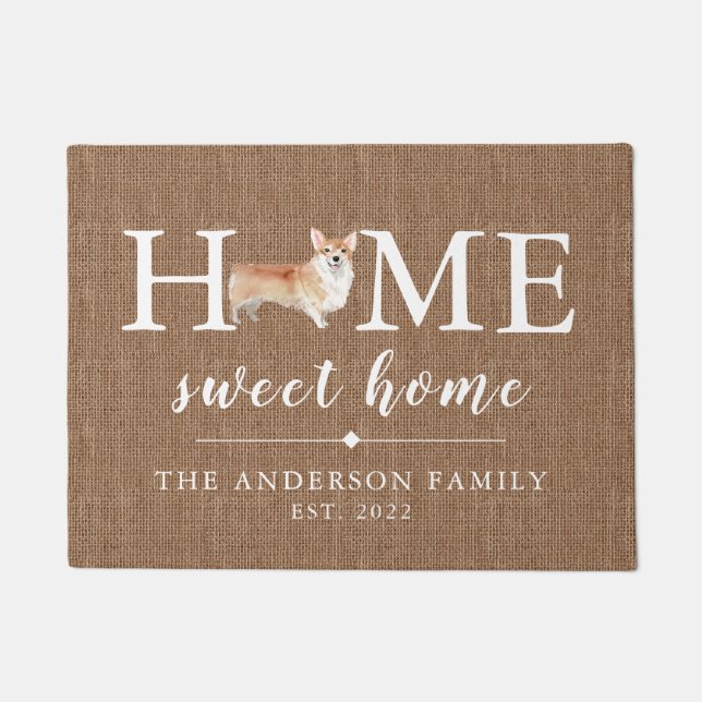 Paillasson Corgi Home Sweet Home Porte-mat personnalisé (Devant)