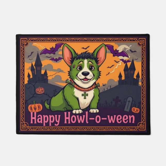 Paillasson Corgistein Joyeux Howl-o-ween (Devant)