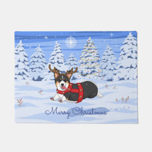 Paillasson Costume de renne de Noël Corgi noir mignon