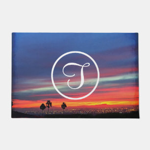 Paillasson Coucher de soleil bleu orange photo monogramme per