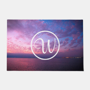 Paillasson Coucher de soleil bleu violet photo monogramme per