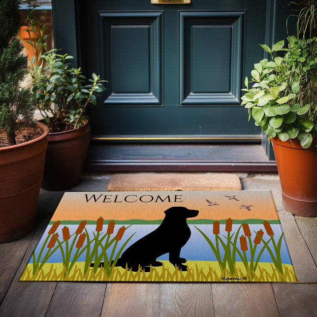 Paillasson Coucher de soleil de chien d'oiseau du Labrador no (Black Labrador Bird Dog Sunset Doormat for Labrador Owners.  Beautiful silhouette design.)
