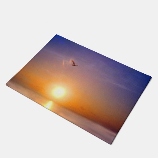 Paillasson Coucher de soleil océanique avec mouette (Incliné)