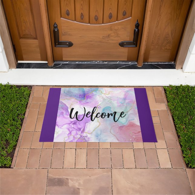 Paillasson Couleurs fluides Violet, Vert, Rose Bienvenue (De plein air)