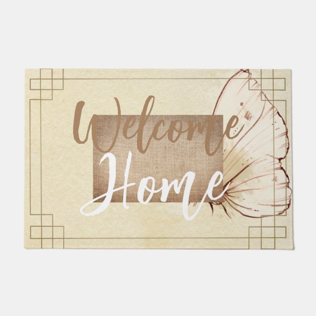 Paillasson Couleurs naturelles brun beige burap script texte  (Devant)