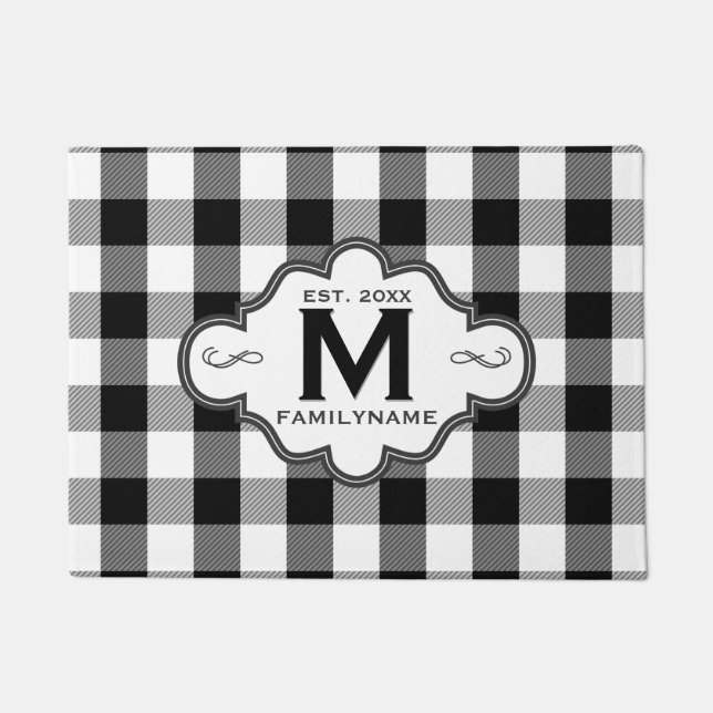 Paillasson Country Chic B&W Buffalo Plaid Custom Family Logo (Devant)