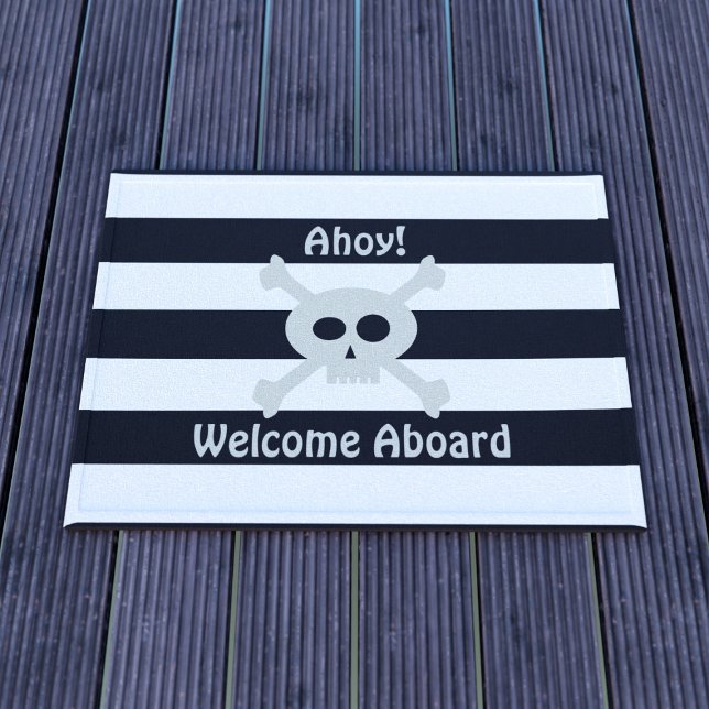 Paillasson Coupe Pirate Stripe De Crâne Bienvenue À Bord Du T (Ahoy! Welcome aboard! Cute doormat for your ship!)