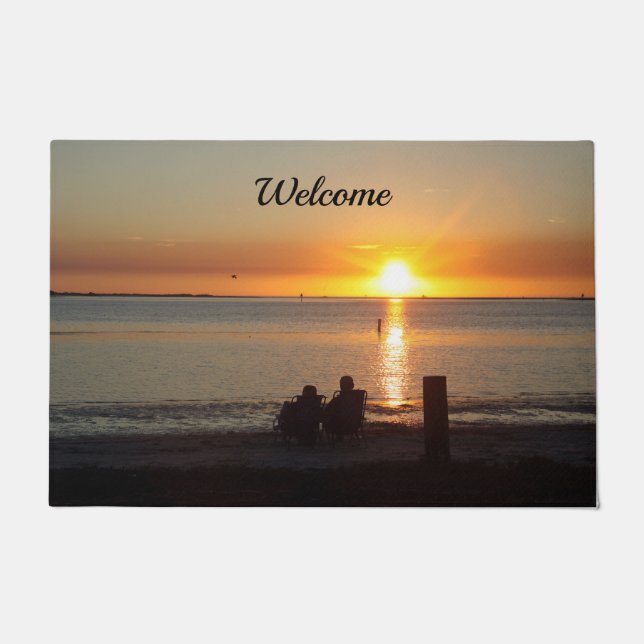 Paillasson Couple Assis Sur La Plage Au Sunset Door Mat (Devant)