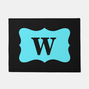 Paillasson Coutume bleue d'initiale de monogramme d'Aqua noir