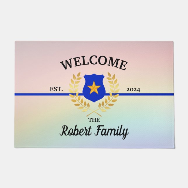 Paillasson Coutume Ligne Bleue Bleue Bleue Insigne De Police  (Devant)