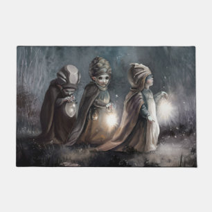 Paillasson Couverture de porte d'entrée de fées d'hiver