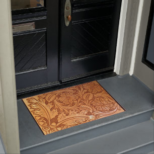 Paillasson Cow-boy brun rustique en cuir occidental