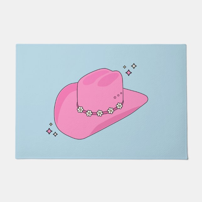 Paillasson Cowboy Casquette Preppy Rose Et Bleu (Devant)