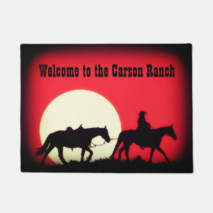 Paillasson Cowboy et chevaux personnalisés au crépuscule