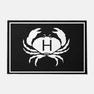 Paillasson CRABE BLANC sur NOIR lettre moderne initiale