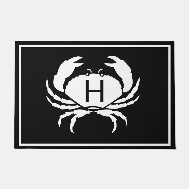Paillasson CRABE BLANC sur NOIR lettre moderne initiale (Devant)