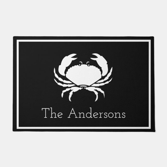 Paillasson CRABE BLANC sur NOIR lettre moderne initiale (Devant)