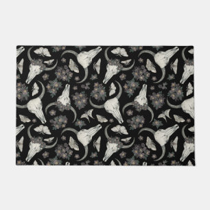 Paillasson Crâne animal gothique avec fleurs Motif