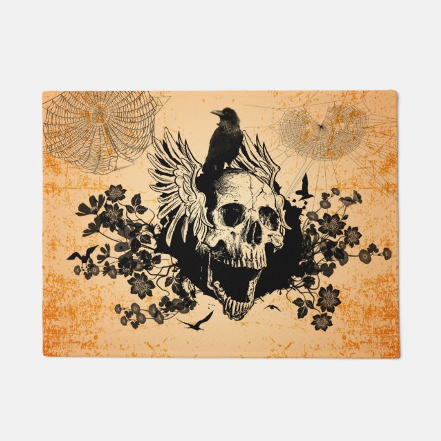 Paillasson Crâne avec les ailes et la corneille avec des (Devant)