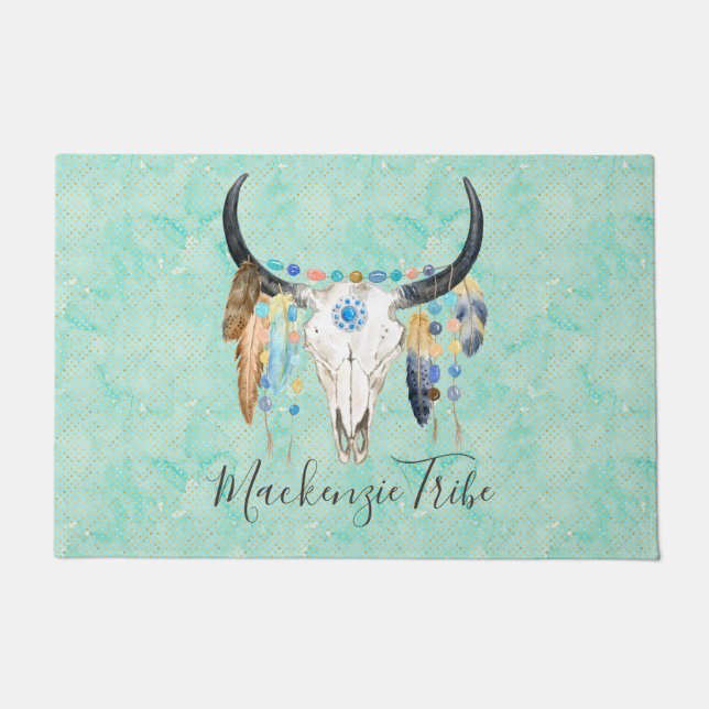 Paillasson Crâne Boho personnalisé (Devant)