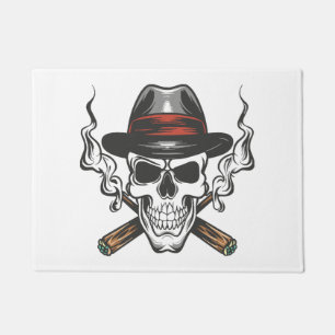 Paillasson Crâne de gangster avec chapeau fedora